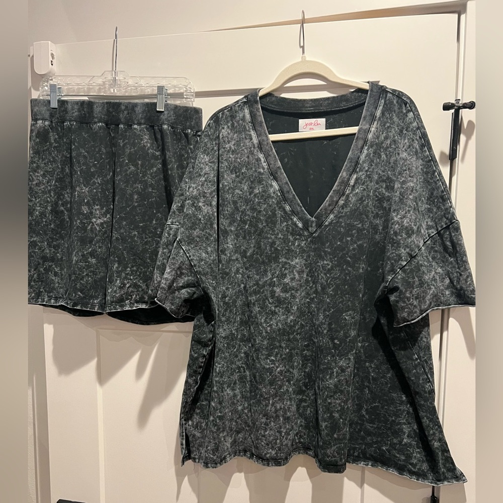 Jess Lea Black Acid Wash V-Neck Set